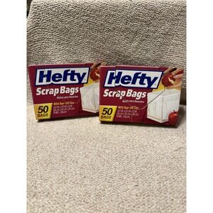 2 Boxes Hefty Scrap Bags  w/ Tear Off Ties 2 x 50 Bags Damaged Boxes READ